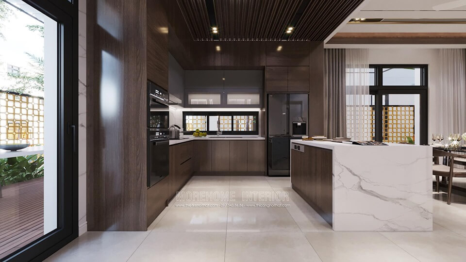 Mẫu thiết kế tủ bếp hiện đại đẹp cho không gian phòng bếp nhà biệt thự Thiết kế và sản xuất tủ bếp đẹp