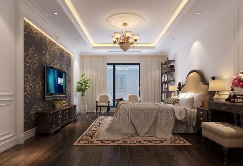 Phòng ngủ bố mẹ ấn tượng với mẫu giường ngủ gỗ óc chó Mẫu nội thất chung cư đẹp