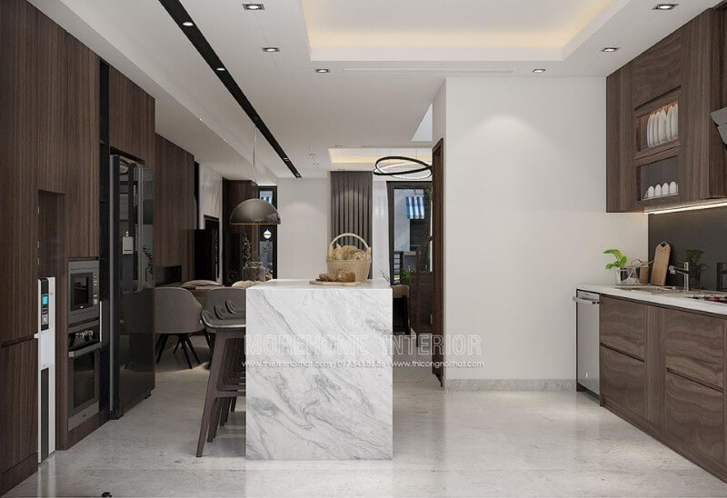 Gợi ý những mẫu đá ốp bàn đảo bếp ấn tượng cho biệt thự cao cấp