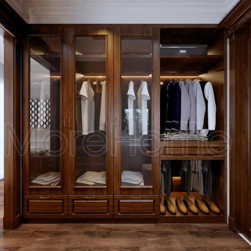 Mẫu tủ quần áo gỗ kết hợp kính đẹp với thiết kế nhiều ngăn đựng phù hợp với không gian diện tích lớn